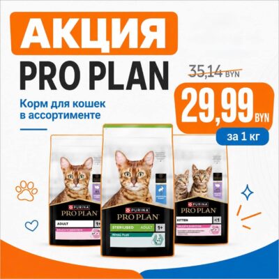 Акция PRO PLAN — корм для кошек в ассортименте по 29,99 за 1 кг